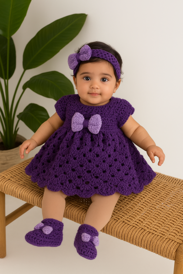 Handmade Baby Girl Crochet Dress Set-three-piece - Image 2