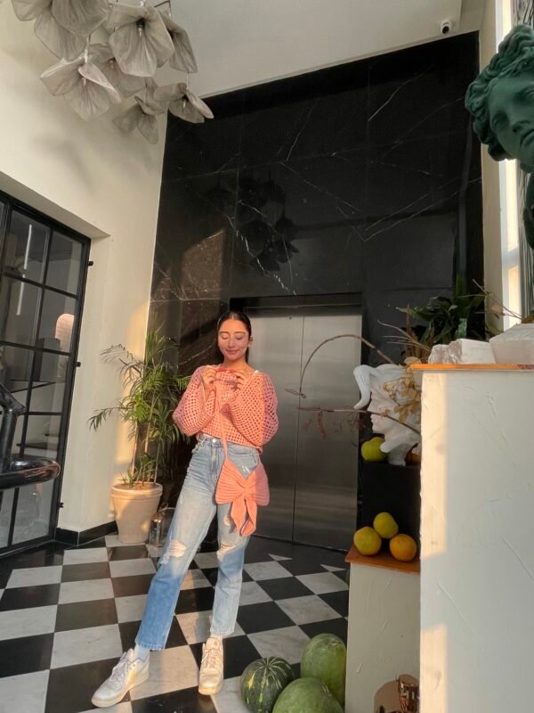 Mesh Cardigan In Tea Pink - Image 8
