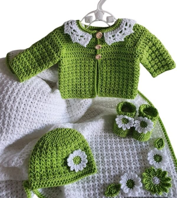 Handmade Crochet Baby Set – Blanket, Shoes, Cap & Sweater - Image 3