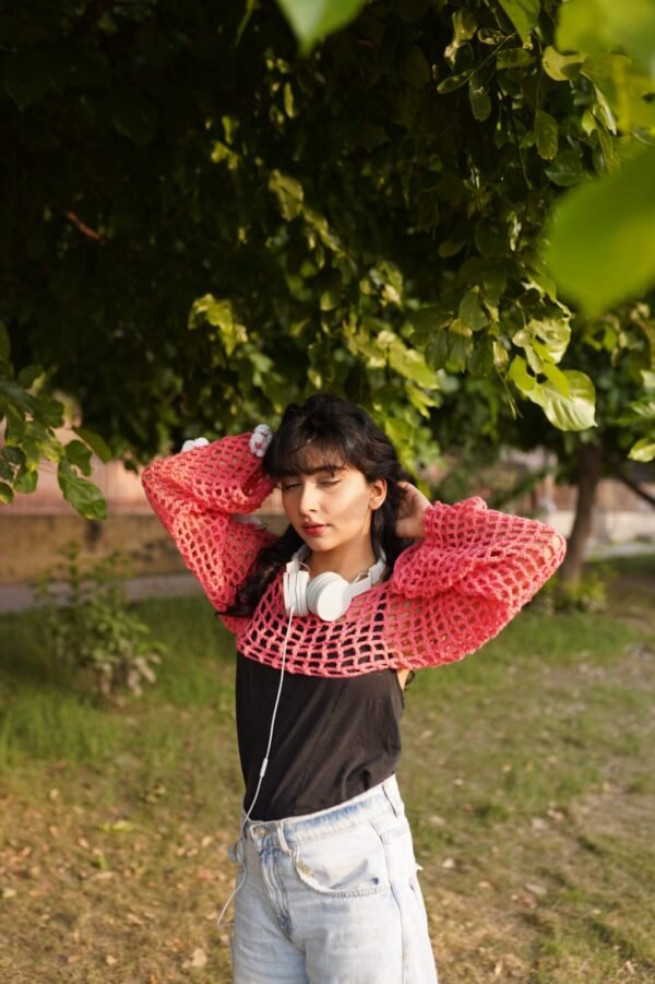 Cropped Mesh Top in Pink - Image 7