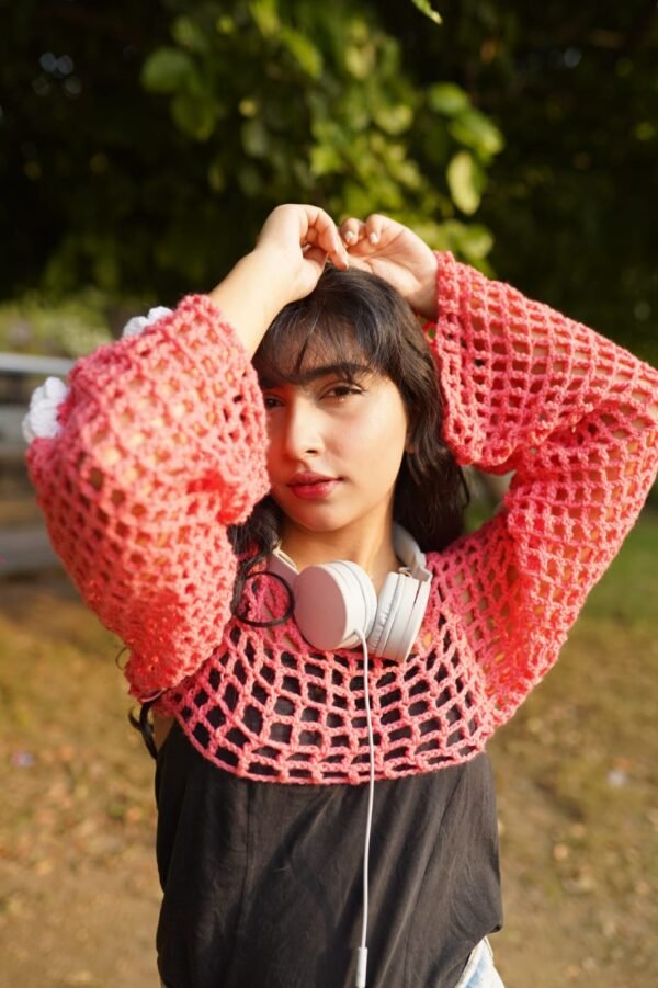 Cropped Mesh Top in Pink