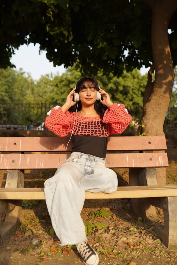 Cropped Mesh Top in Pink - Image 3