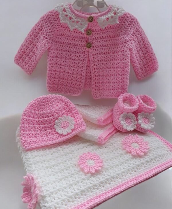 Handmade Crochet Baby Set – Blanket, Shoes, Cap & Sweater