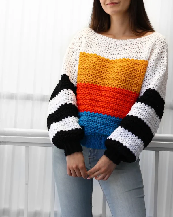 Colorful Striped Sweater, Crochet Sweater, Hand Knitted Warm Sweater, Oversize Sweater, Unisex Sweater, Multi Colored Sweater