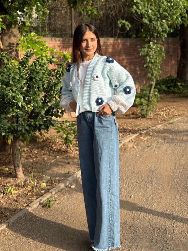 C-Handmade Daisy Cardigan in Pastel Blue & White - Image 5