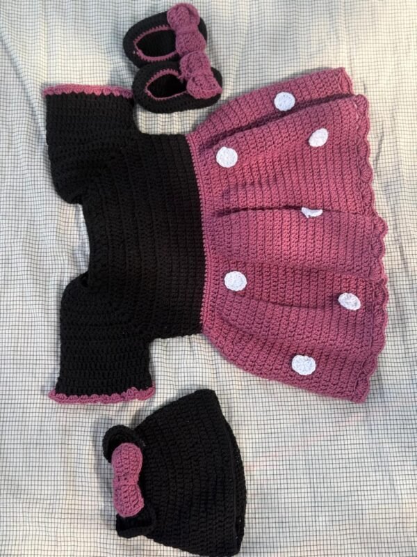 Handmade crochet baby girl dress three-Piece set - Image 3