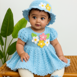 Handmade Crochet Baby Dress set- three-piece