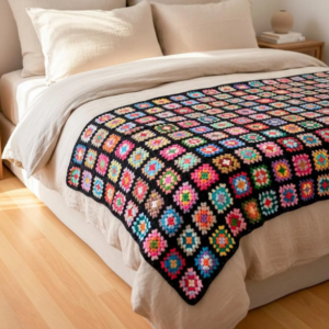 Handmade Granny Square Blanket in Multicolor
