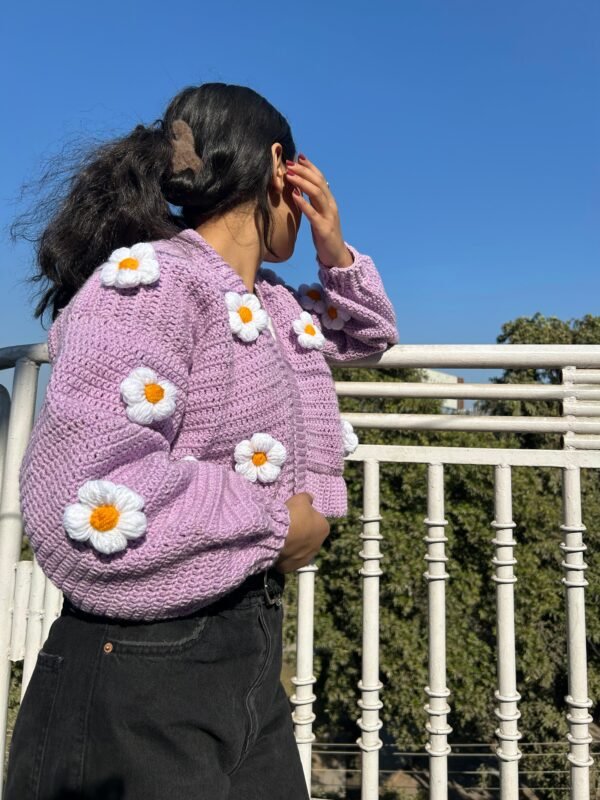 Handmade Daisy Cardigan in Lavender