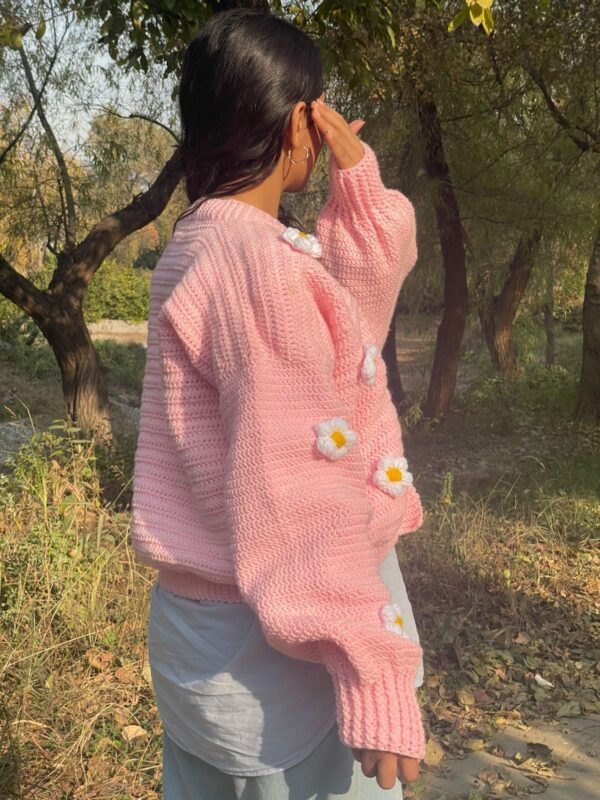 Handmade Daisy Cardigan in Powder pink - Image 4