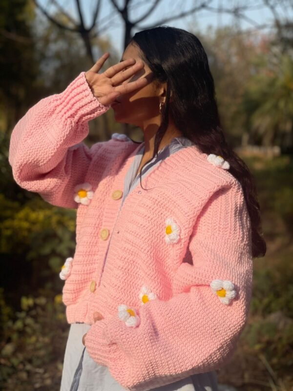 Handmade Daisy Cardigan in Powder pink