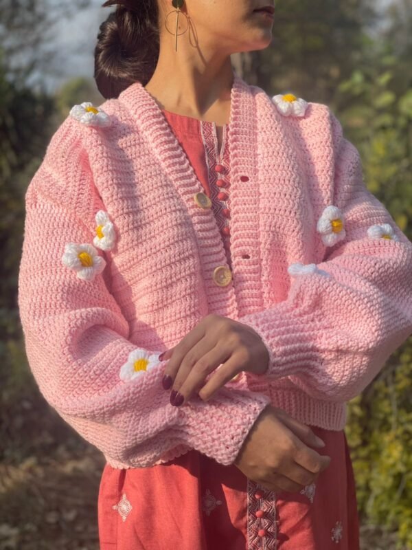 Handmade Daisy Cardigan in Powder pink - Image 2