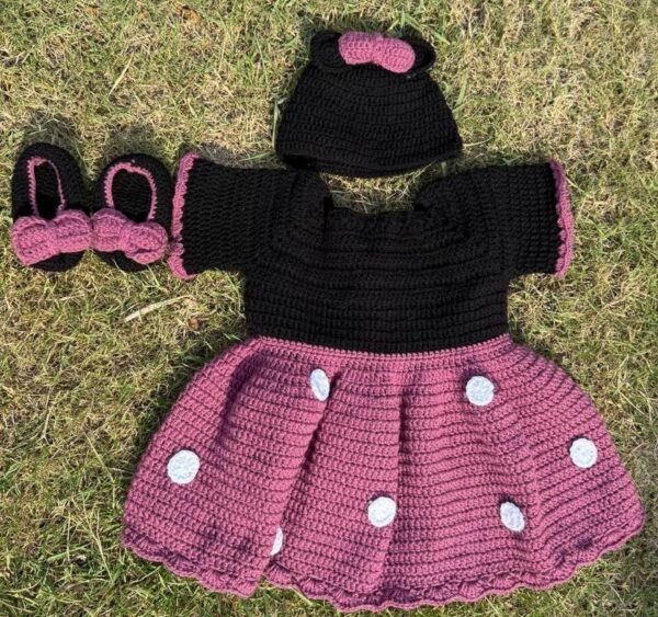 Handmade crochet baby girl dress three-Piece set - Image 2