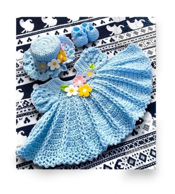 Handmade Crochet Baby Dress set- three-piece - Image 3