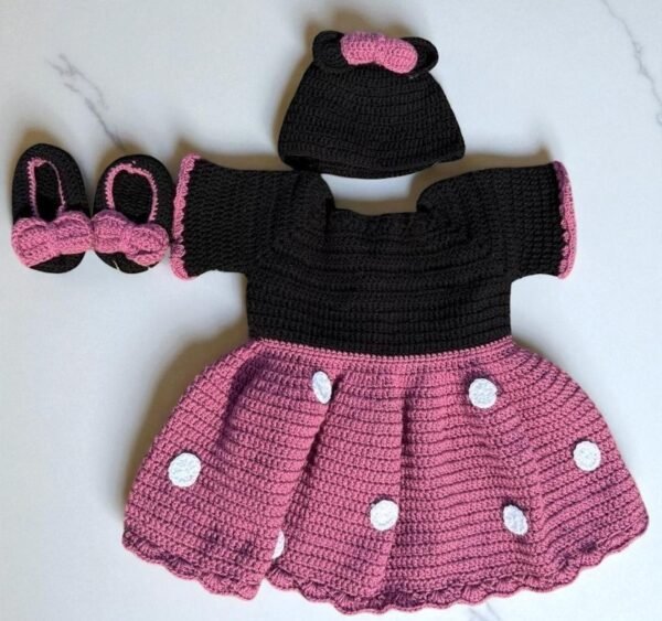 Handmade crochet baby girl dress three-Piece set