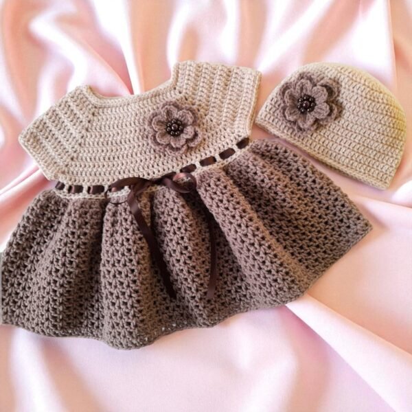 Handmade Baby Girl Crochet Frock & Hat Set - Image 2