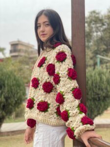 Handmade Crochet Rose Cardigan
