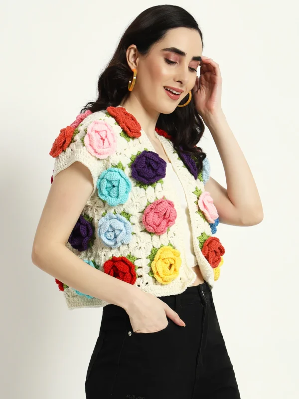 Handmade Multi-Rose Crochet Sweater