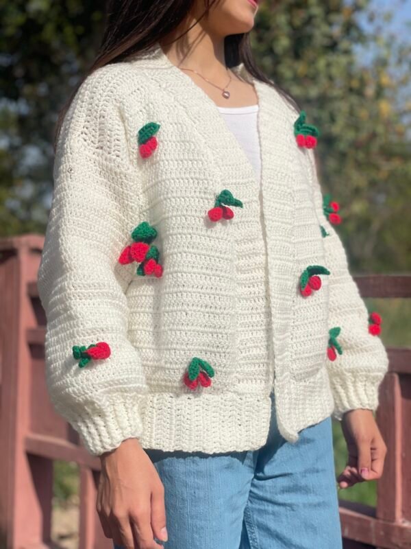 Handmade crochet sweater with cherries