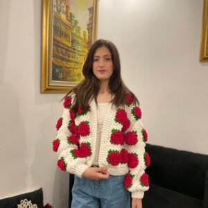 Handmade rose cardigan in white