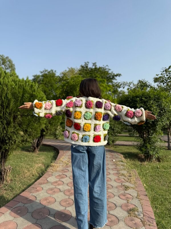 A-Handmade Multi-Rose Cardigan in White - Image 3