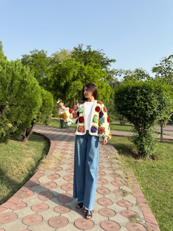 A-Handmade Multi-Rose Cardigan in White - Image 4