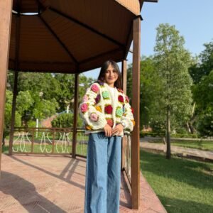 A-Handmade Multi-Rose Cardigan in White