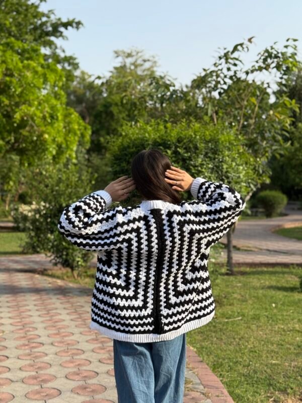 B-Handmade Hexagon Cardigan in Black & white - Image 7