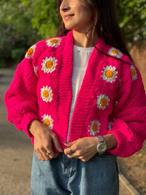 Grany square handmade cardigan in pink - Image 5