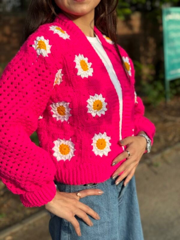 Grany square handmade cardigan in pink - Image 4