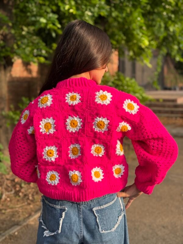 Grany square handmade cardigan in pink - Image 3