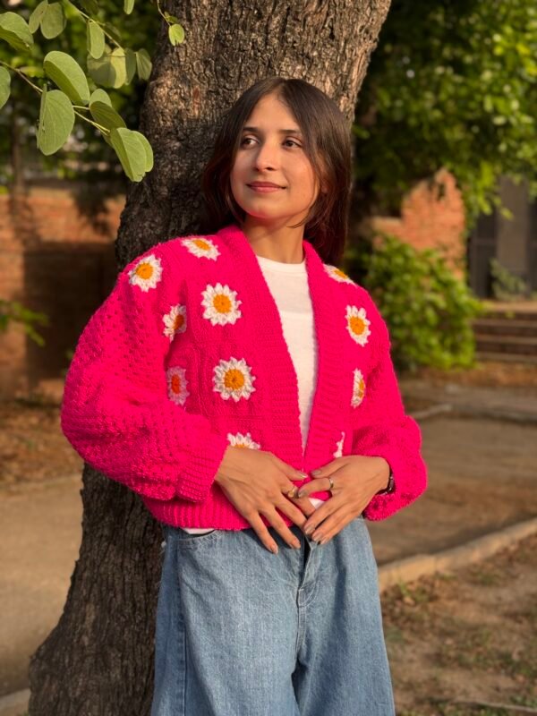 Grany square handmade cardigan in pink - Image 2
