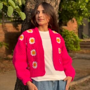 Grany square handmade cardigan in pink