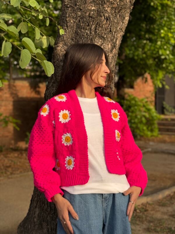 Grany square handmade cardigan in pink - Image 6