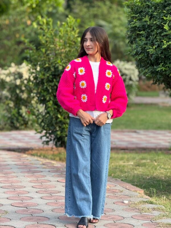 Grany square handmade cardigan in pink - Image 7
