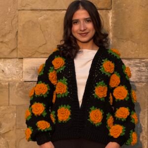 Mustered rose cardigan in black