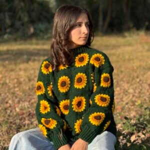Crochet sunflower cardigan in Green