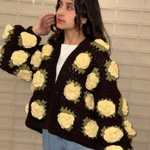yellow rose cardigan in brown