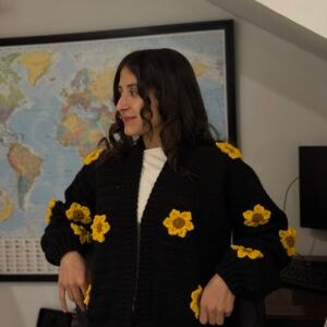 Black Cardigan with Sunflower