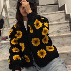 Crochet Sunflower cardigan in black