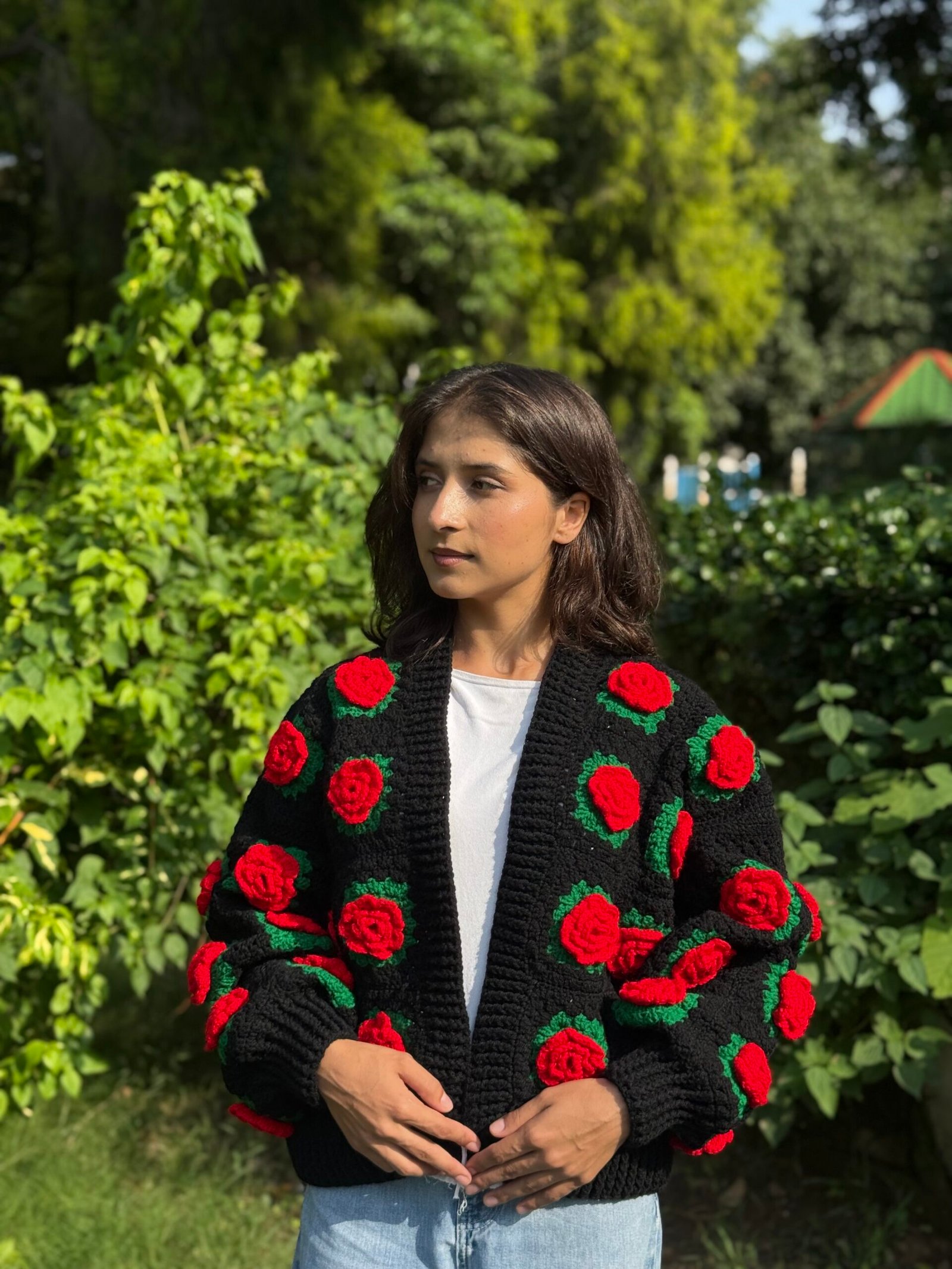 A-Red Rose cardigan in black - Image 2