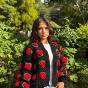 A-Red Rose cardigan in black