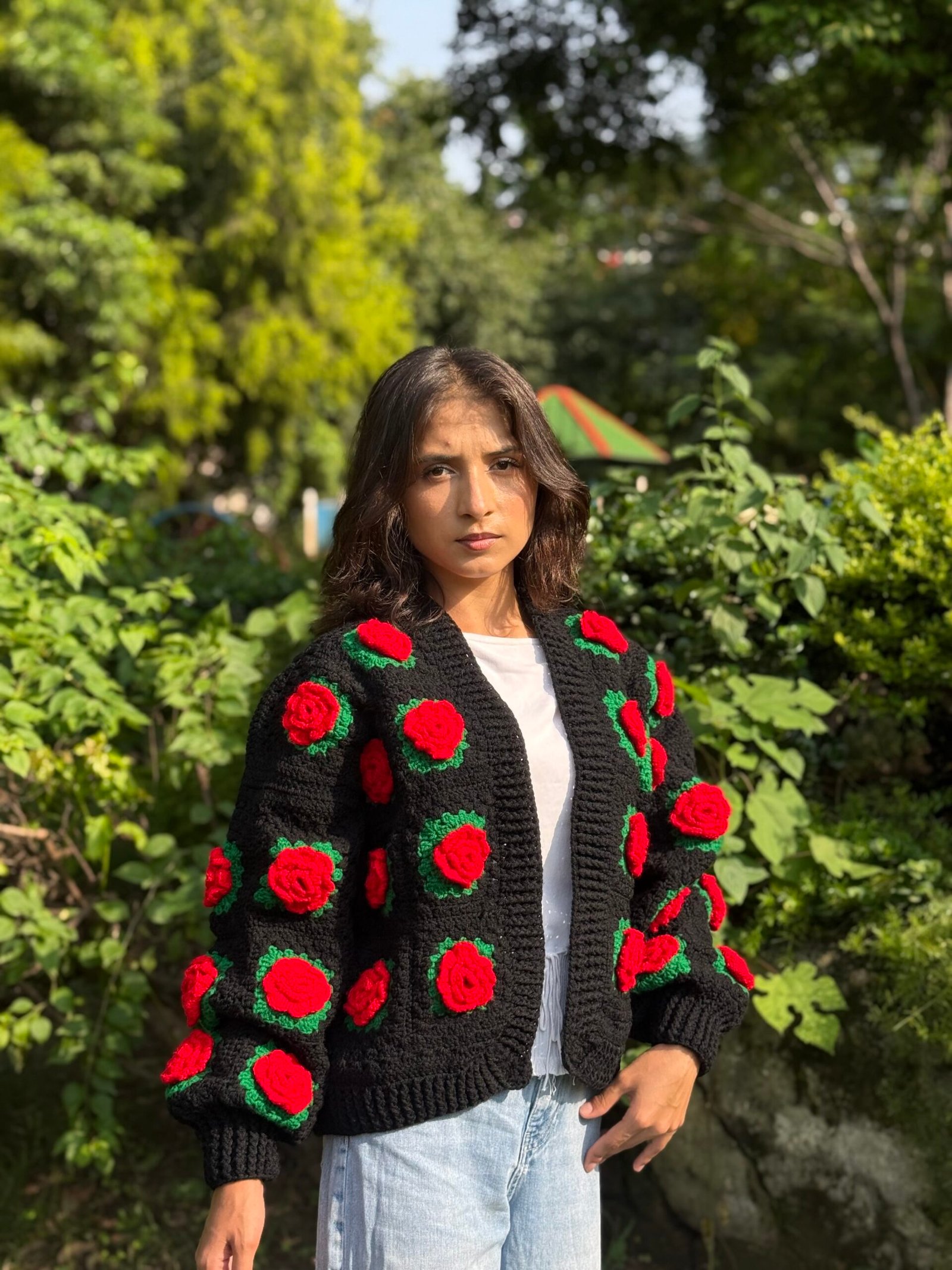 A-Red Rose cardigan in black