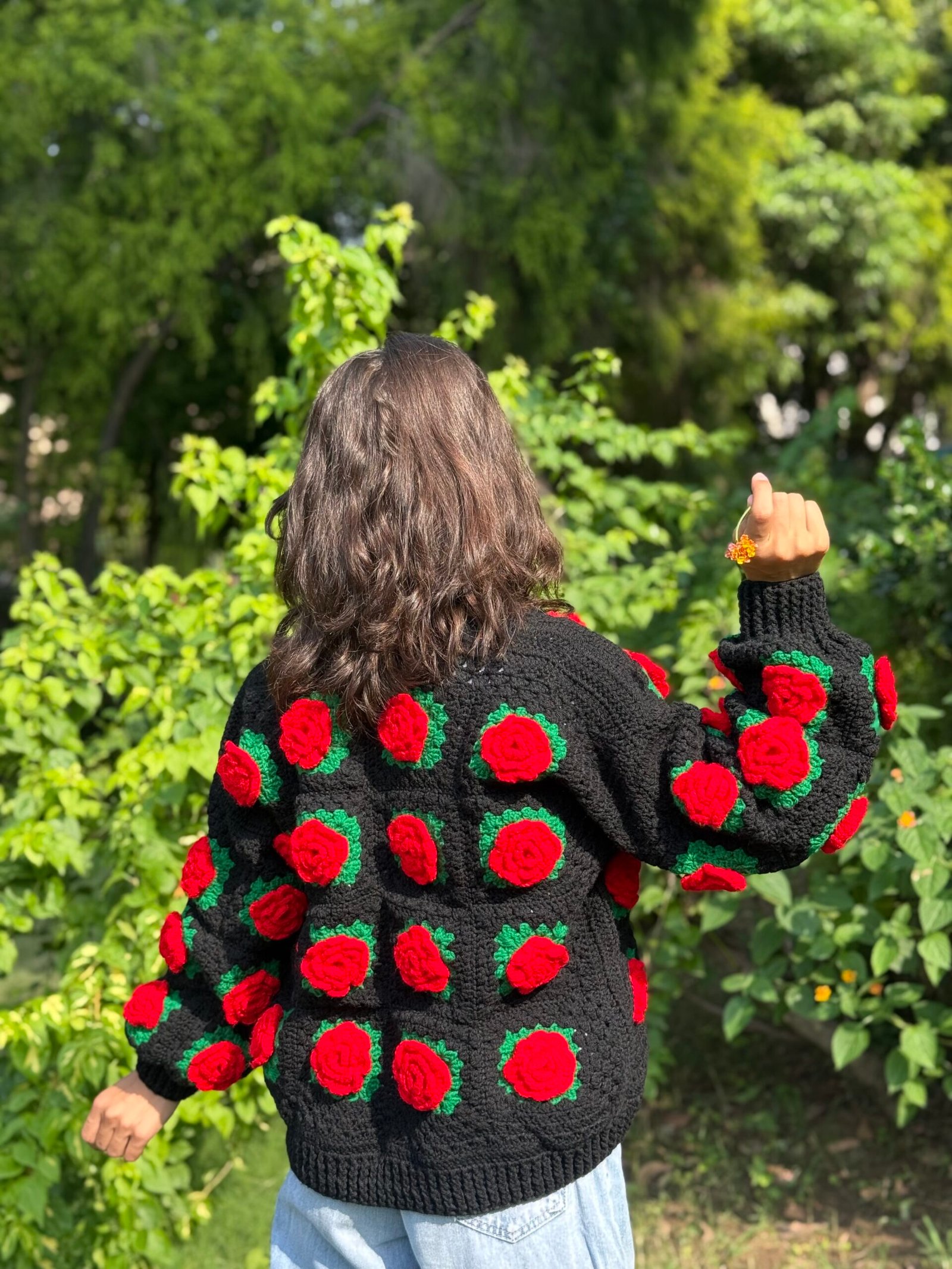 A-Red Rose cardigan in black - Image 3
