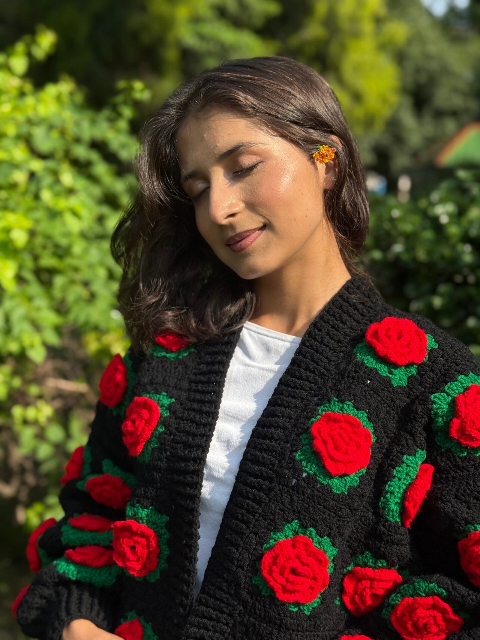 A-Red Rose cardigan in black - Image 5