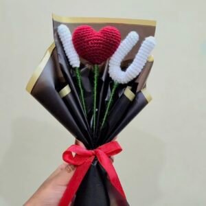 Handmade Crochet Flower Bouquet with I Love You