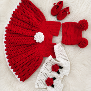 handmade crochet baby set in classic red and white