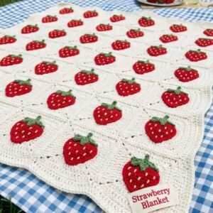 B -off-white baby blanket with adorable cherry details