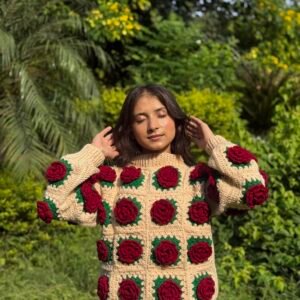 Maroon Rose cardigan in beige